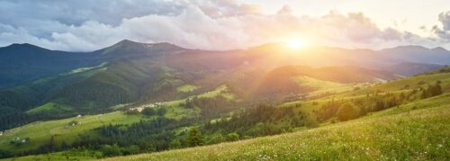 Summer landscape in mountains and the blue sky